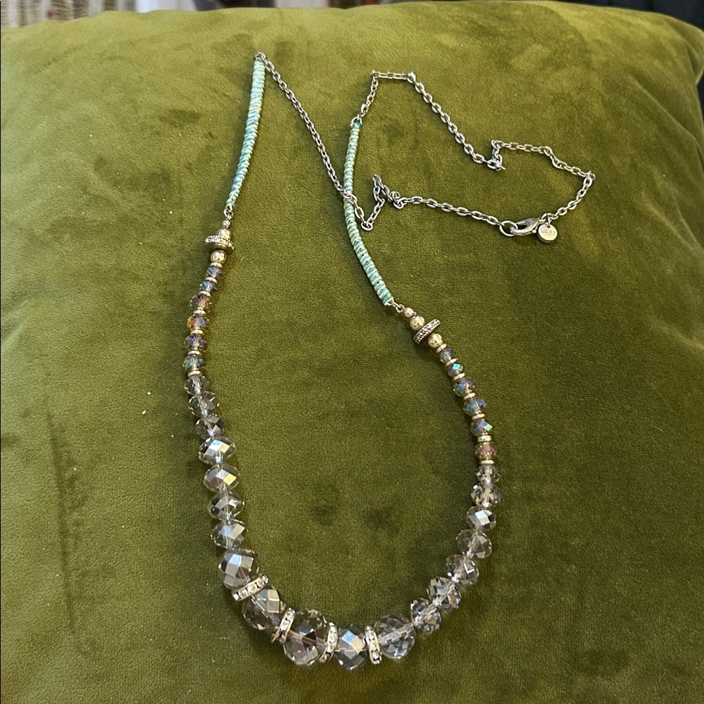 LOFT Silver and Green Beaded Necklace